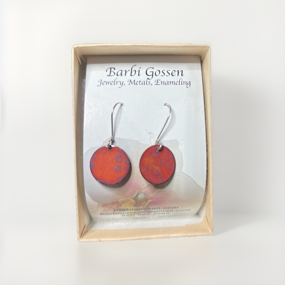 Red Enamel Drop Earrings Handmade Enamel‎ Dangle Earrings Gift for Woman